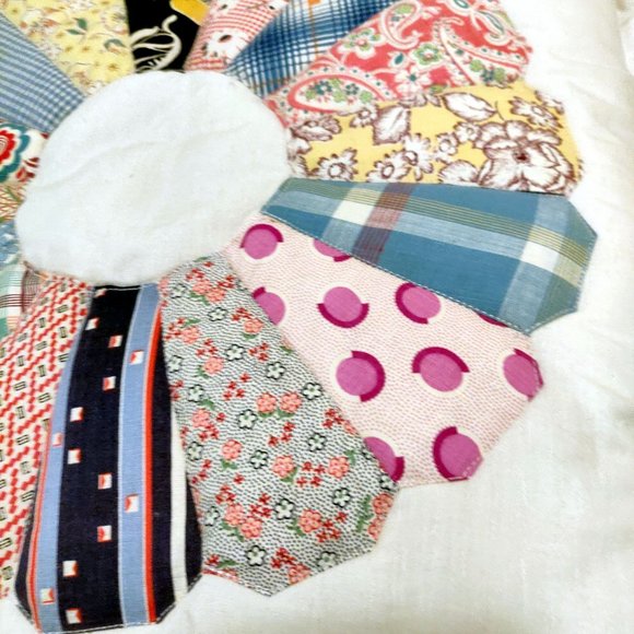 Vintage Handmade Patchwork Quilt Pillows 2 Dresden Plate Flower Old Fabric 1930s - Picture 6 of 16